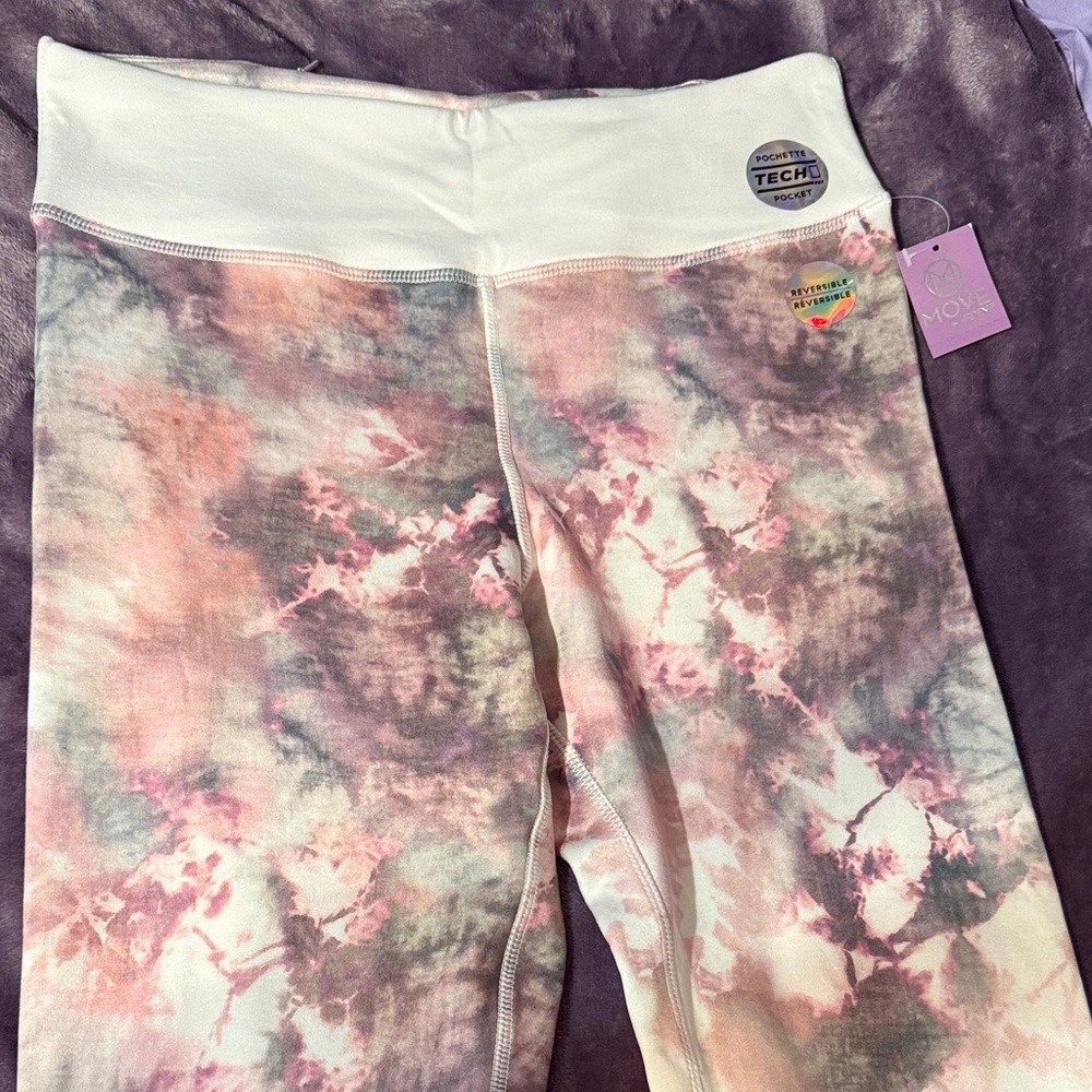 Ardene Pastel Pink, Cream & Gray Tie-Dye Capri Leggings NWT - Picture 2 of 16